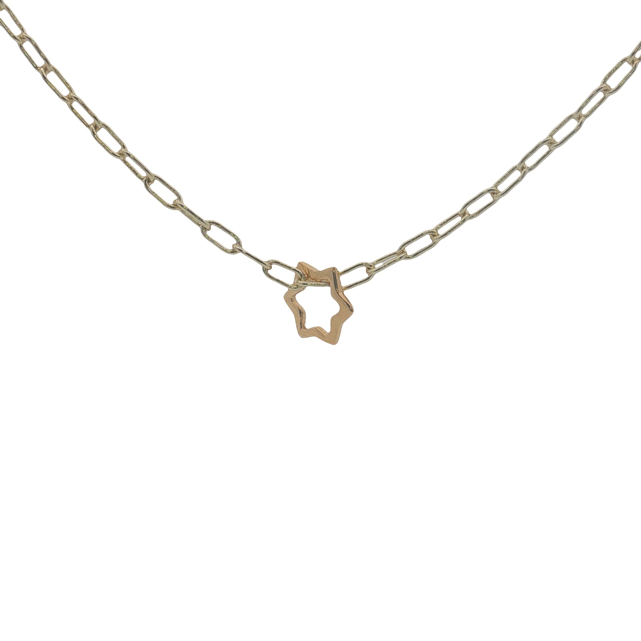 Collier maille rectangle doré étoile de David ajouré 38 cm