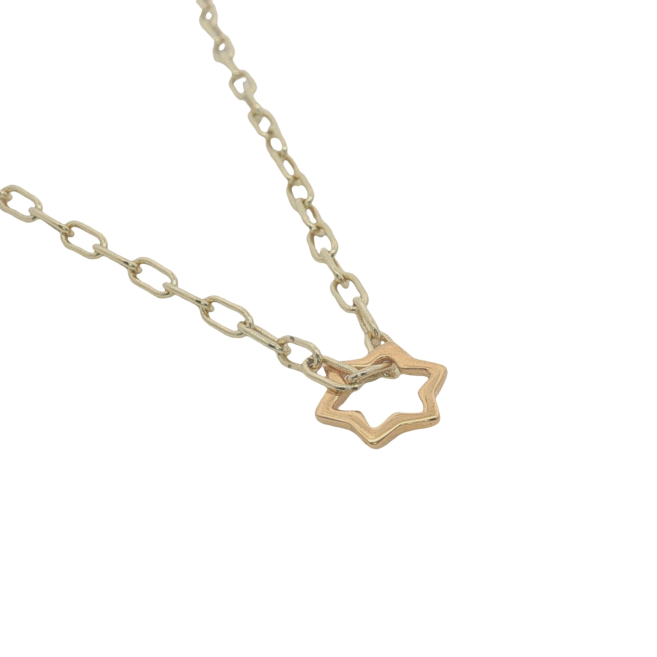 Collier maille rectangle doré étoile de David ajouré 38 cm