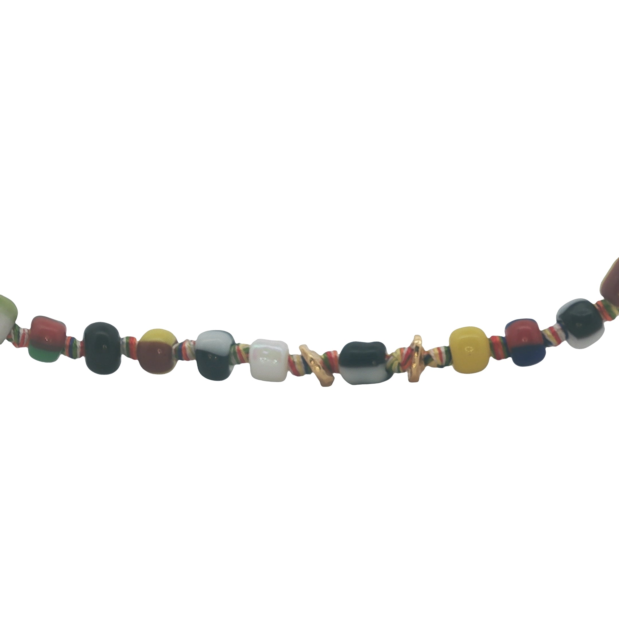 Collier doré perles colorées, oeil et disques dorés 90 cm