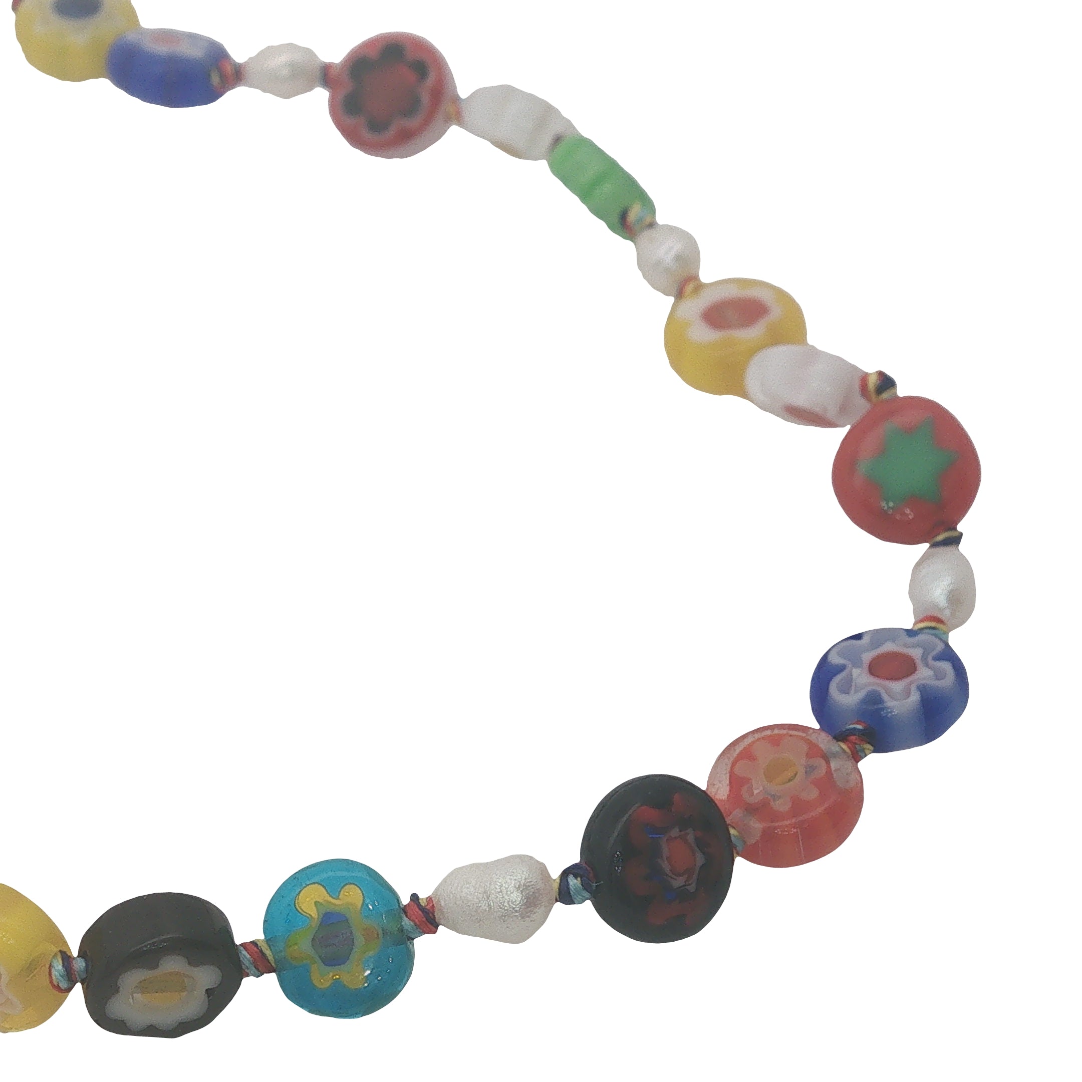 Collier doré perles multicolores avec fleurs et perles de culture 75 cm