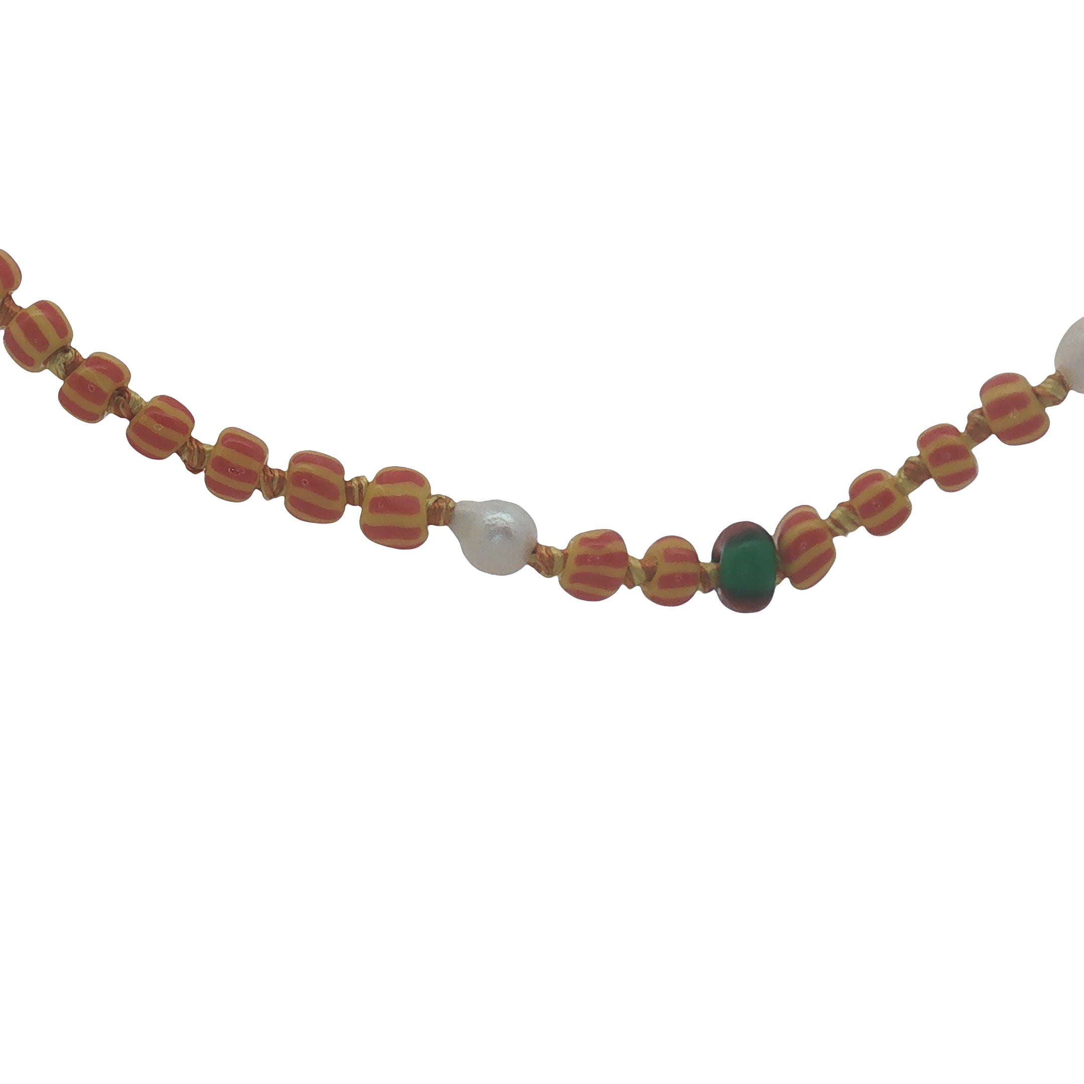 Collier doré perles orange, multicolores et perles de culture 75 cm