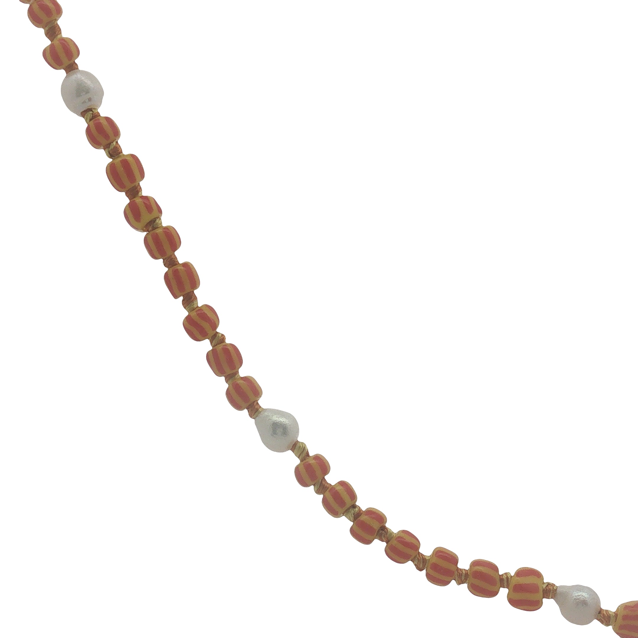 Collier doré perles orange, multicolores et perles de culture 75 cm