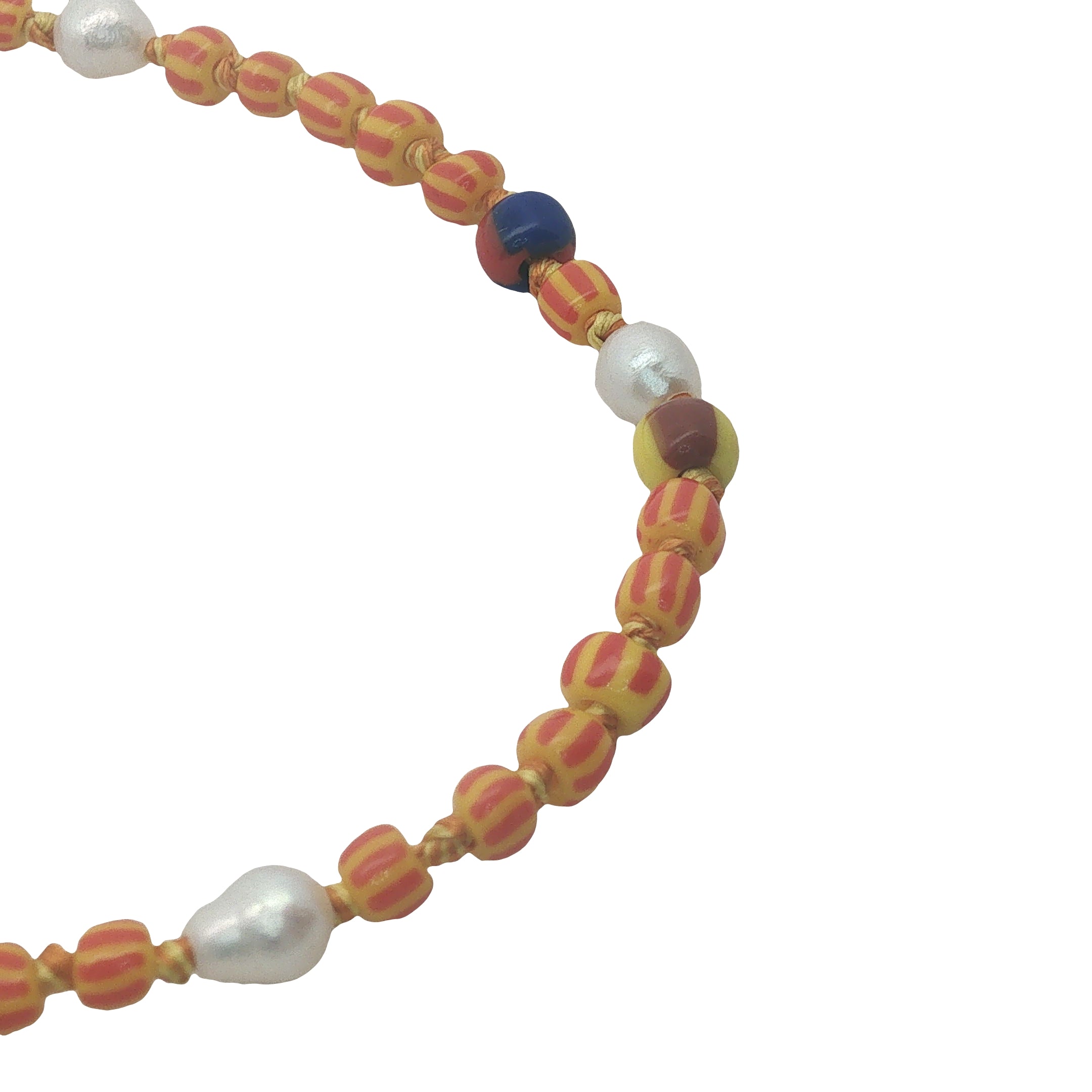 Collier doré perles orange, multicolores et perles de culture 75 cm