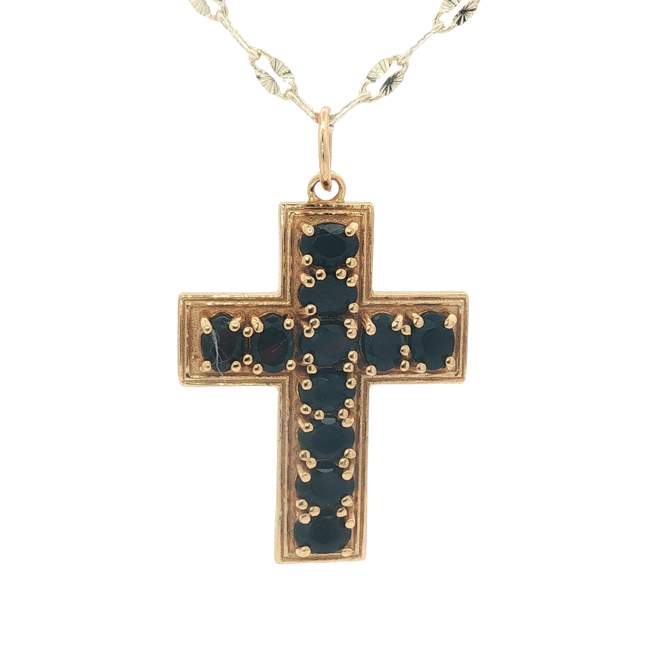 Collier doré croix avec onyx noire 60 cm