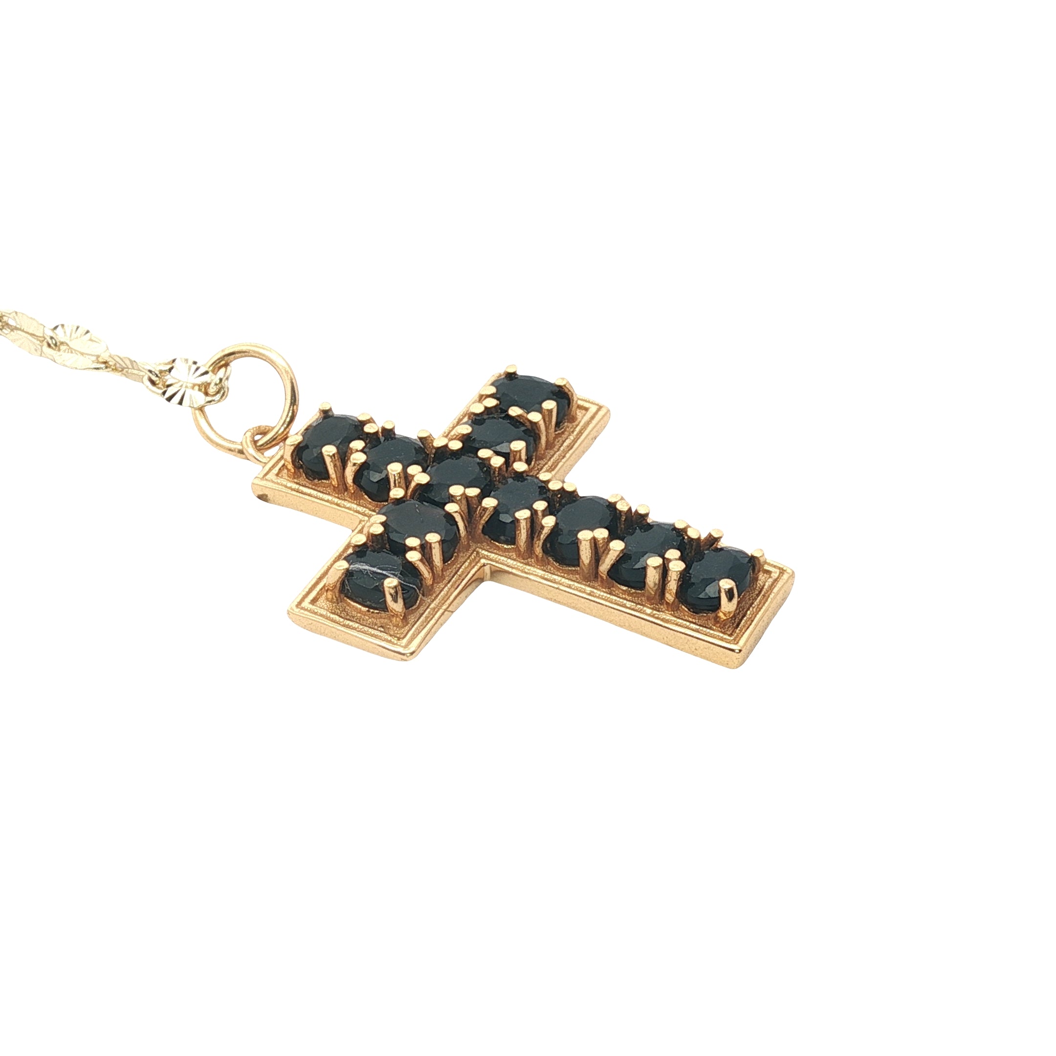 Collier doré croix avec onyx noire 60 cm