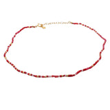 Collier doré en perles Miyuki rouges, roses et dorées 38 cm