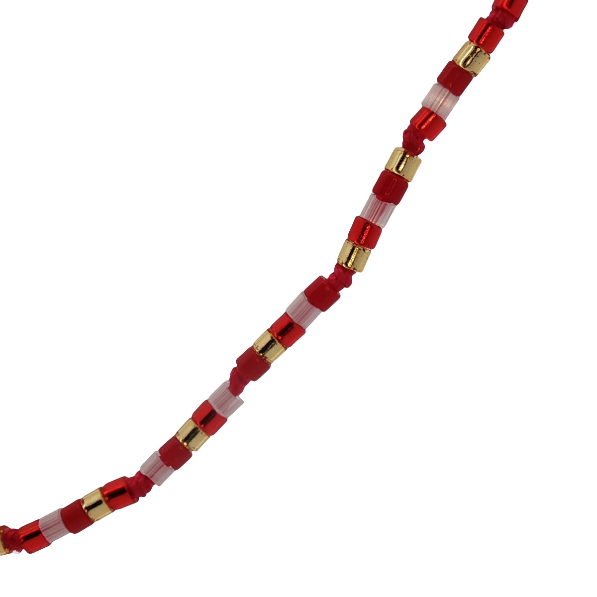 Collier doré en perles Miyuki rouges, roses et dorées 38 cm