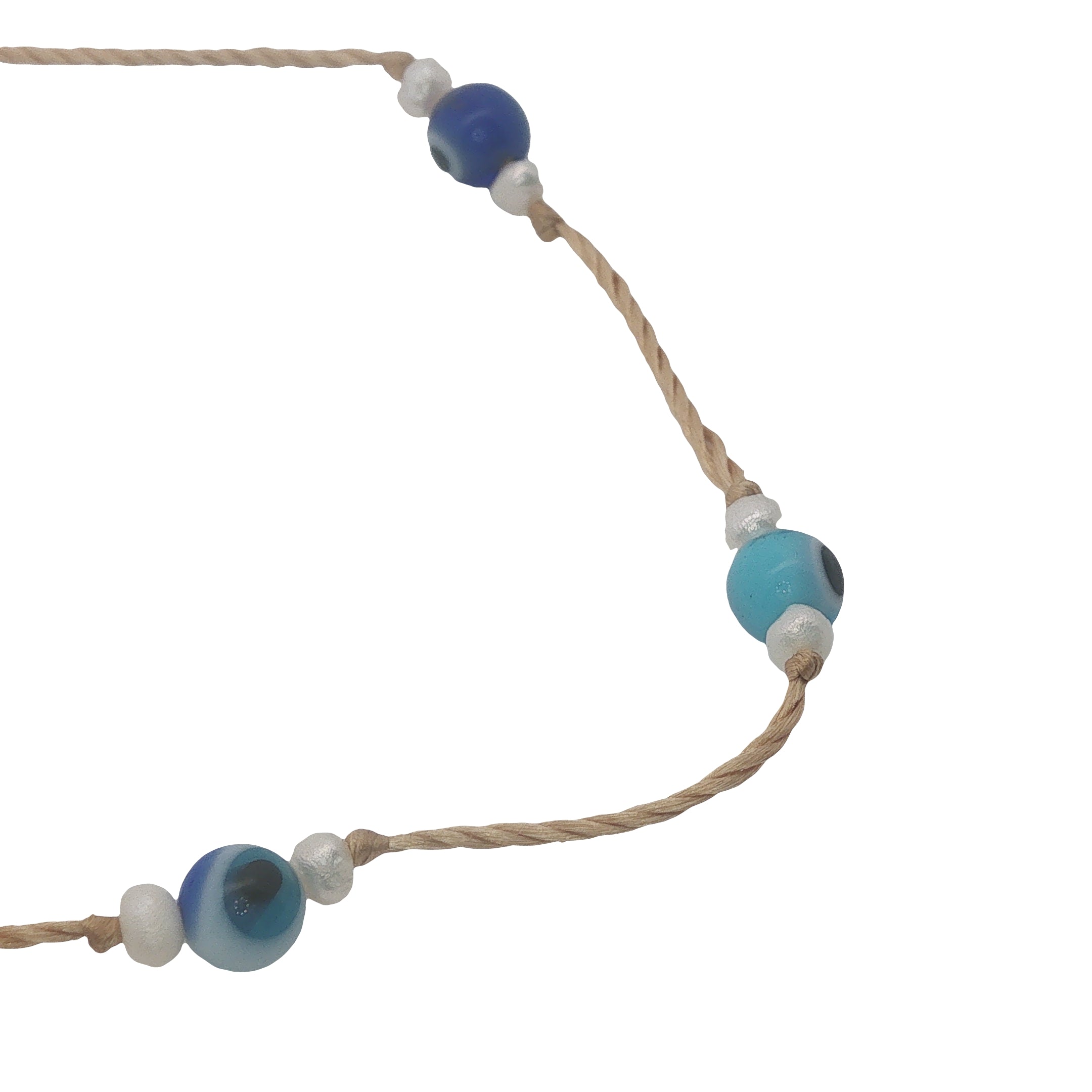Collier sur fil doré avec perles colorées oeil et perles d'eau douce 75 cm