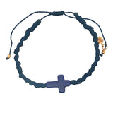 Navy blue cord bracelet and purple wooden cross