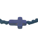Navy blue cord bracelet and purple wooden cross