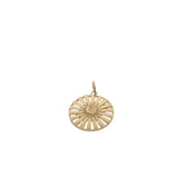 Charms doré médaille soleil avec rayons et petite lune au centre