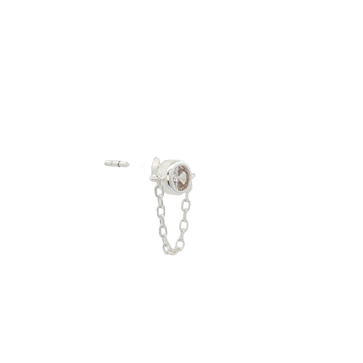 Boucle d'oreille puce argent 925 zircon avec chainette