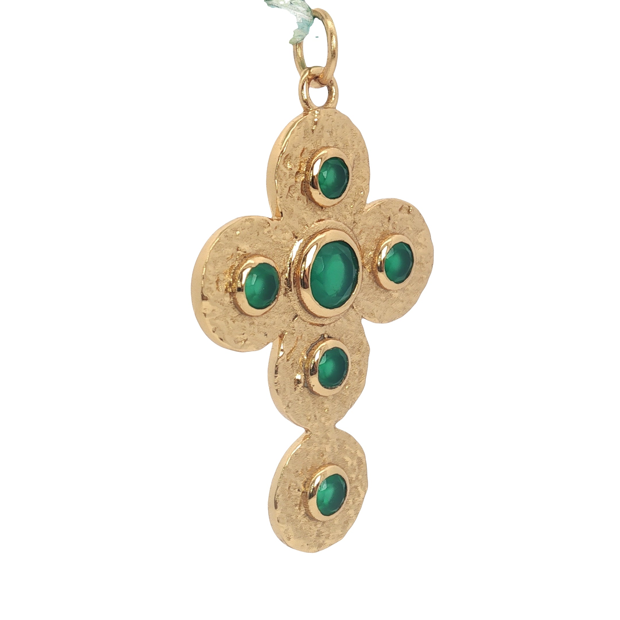 Collier doré mix perles vertes croix onyx verte 75 cm