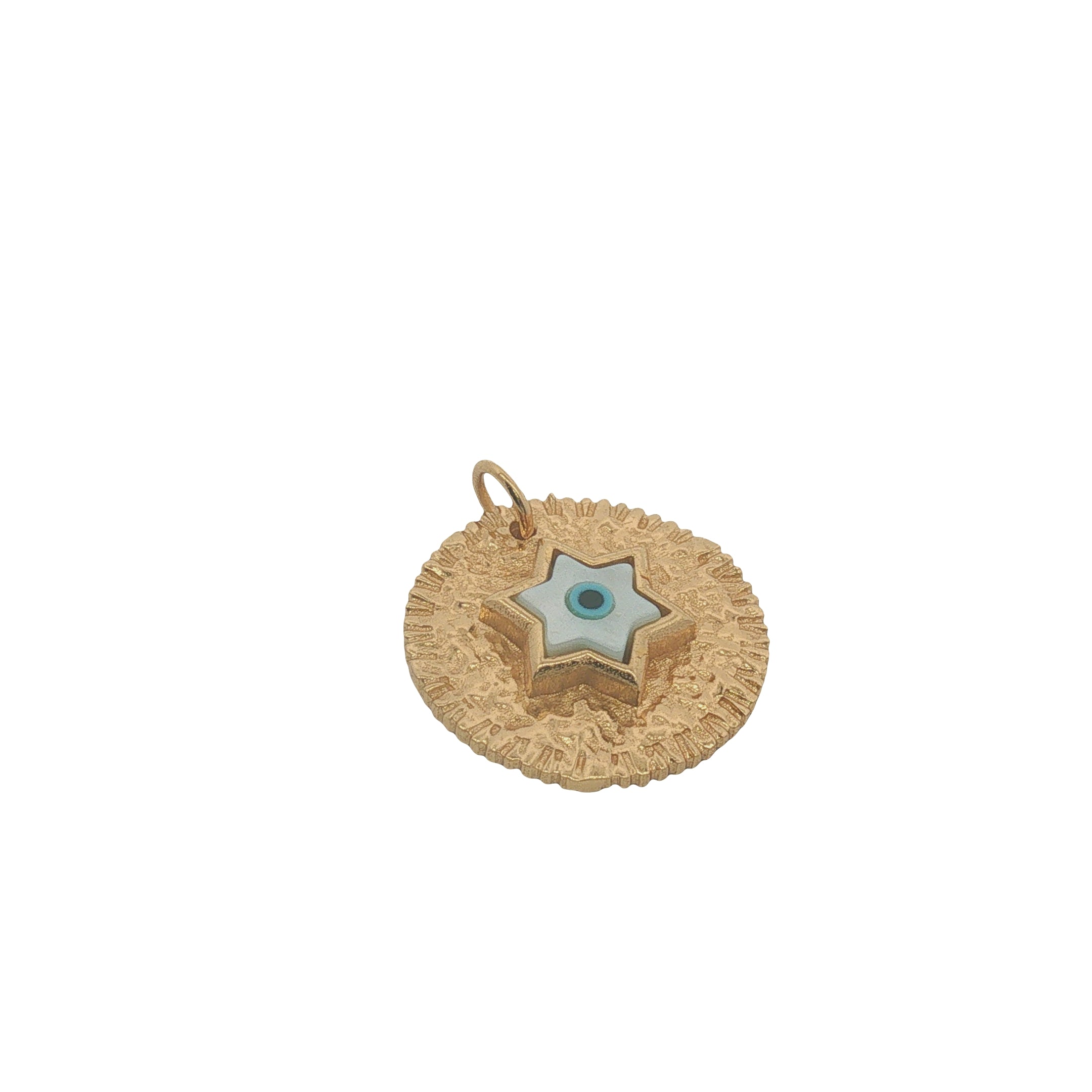 Charms doré médaille texturée avec étoile de David en nacre