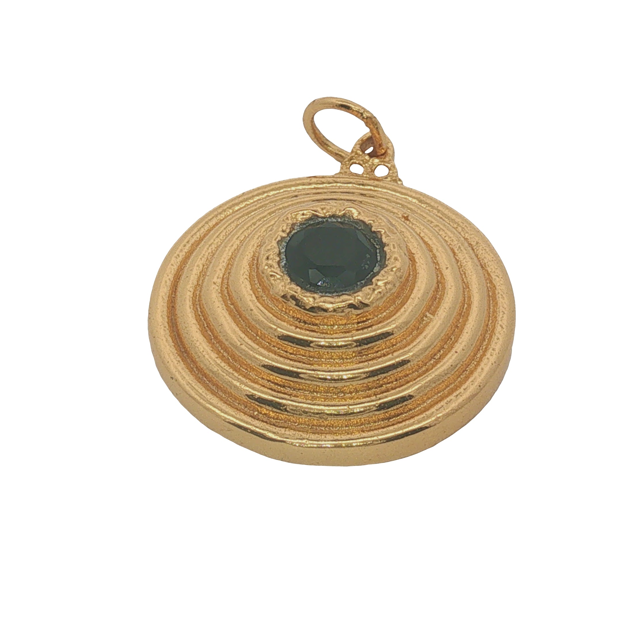 Charms doré médaillon rond avec cercles et onyx noire