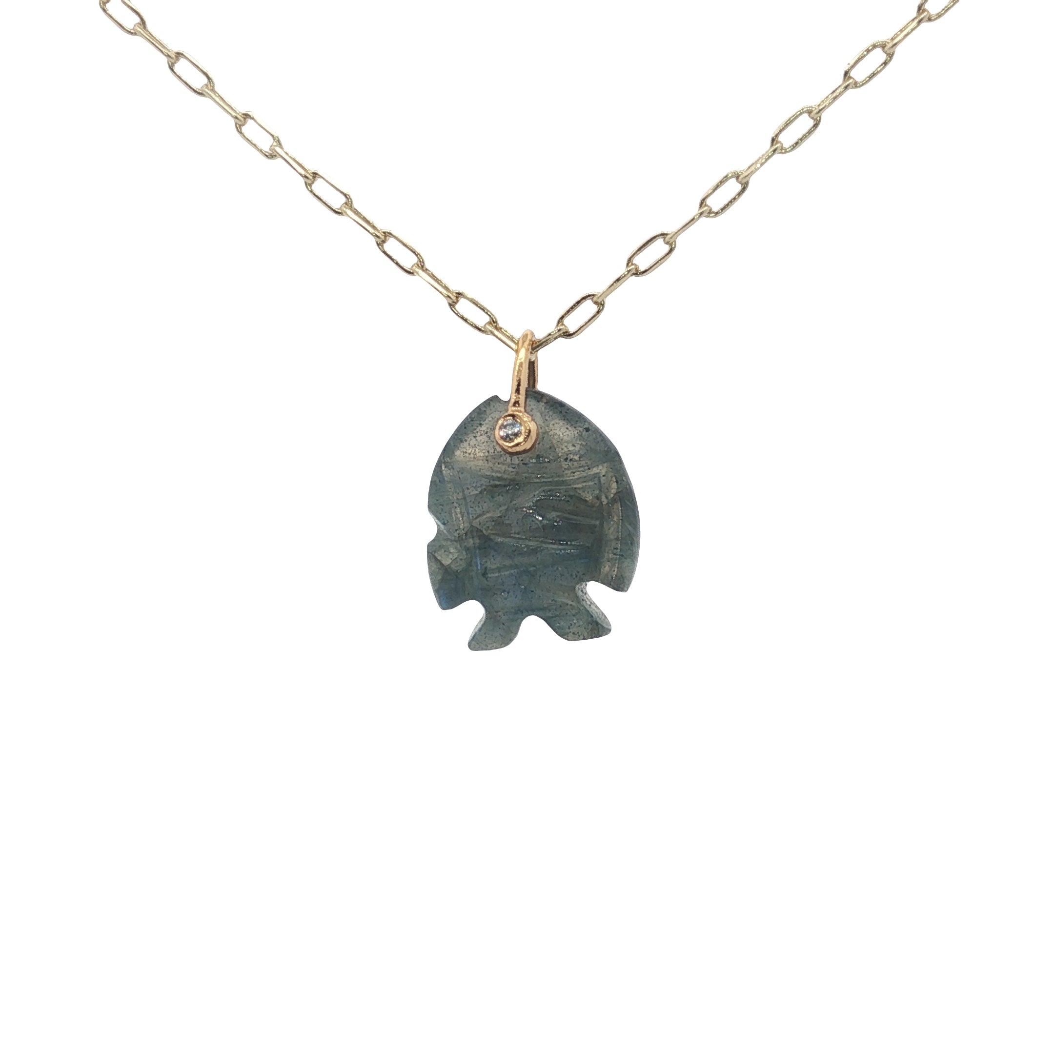 Collier doré poisson taillé dans la labradorite 42 cm
