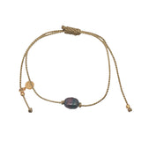 Bracelet cordon doré perle de culture grise