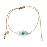 Fine wire bracelet with oval mother-of-pearl eye