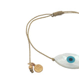 Fine wire bracelet with oval mother-of-pearl eye