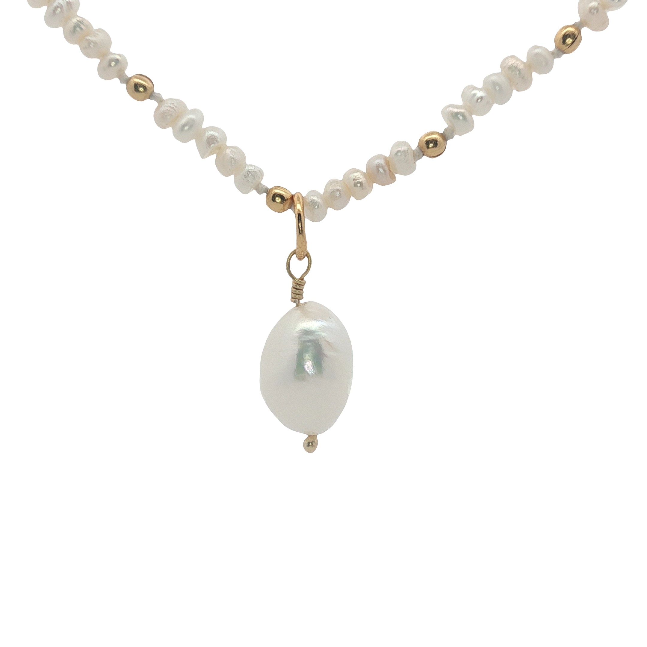 Collier doré perles de culture et perles dorées 42 cm