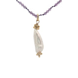 Collier doré améthyste avec perle de culture 60 cm