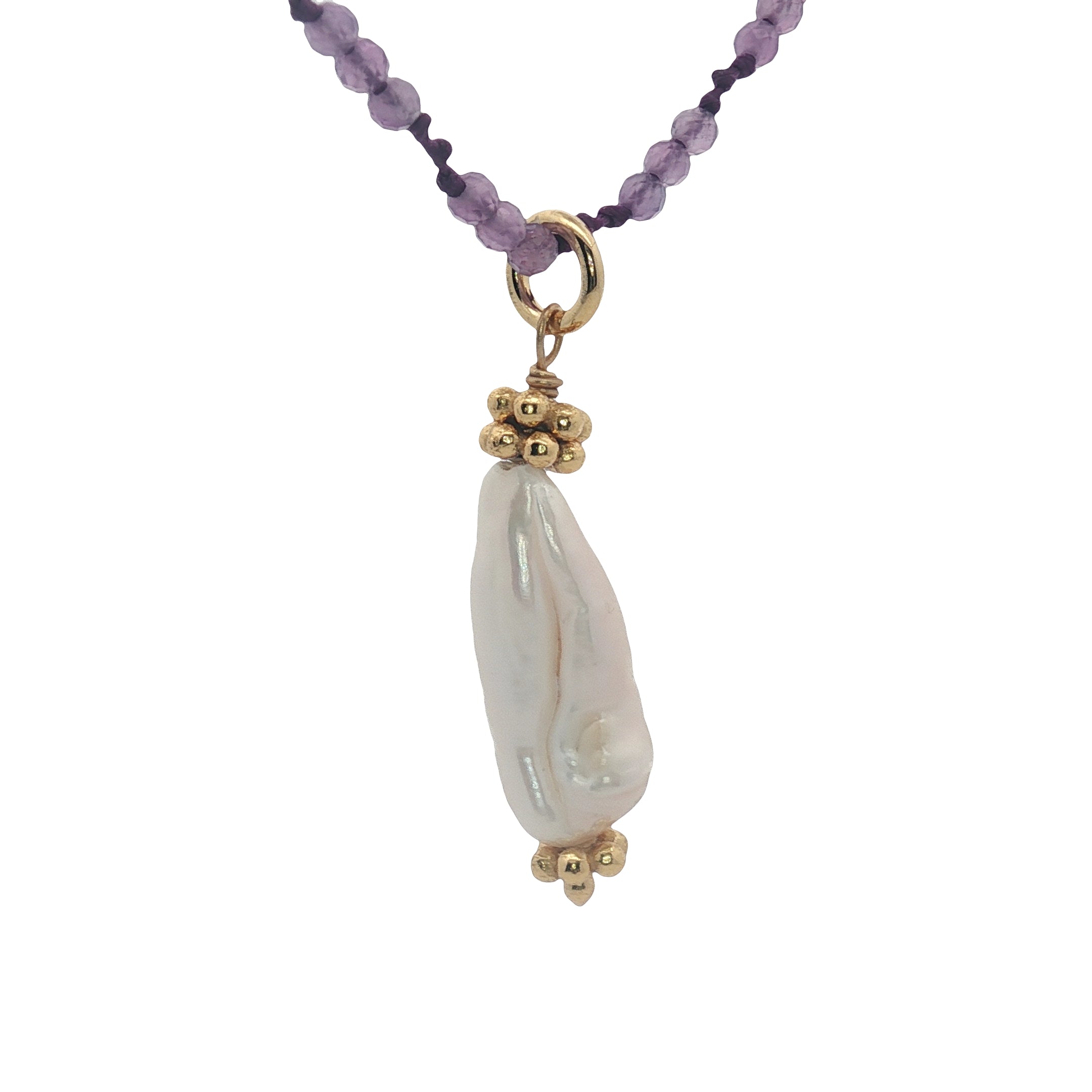 Collier doré améthyste avec perle de culture 60 cm