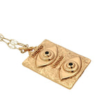 Collier doré magnifique plaque double oeil avec zircons 50 cm