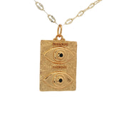 Collier doré magnifique plaque double oeil avec zircons 50 cm