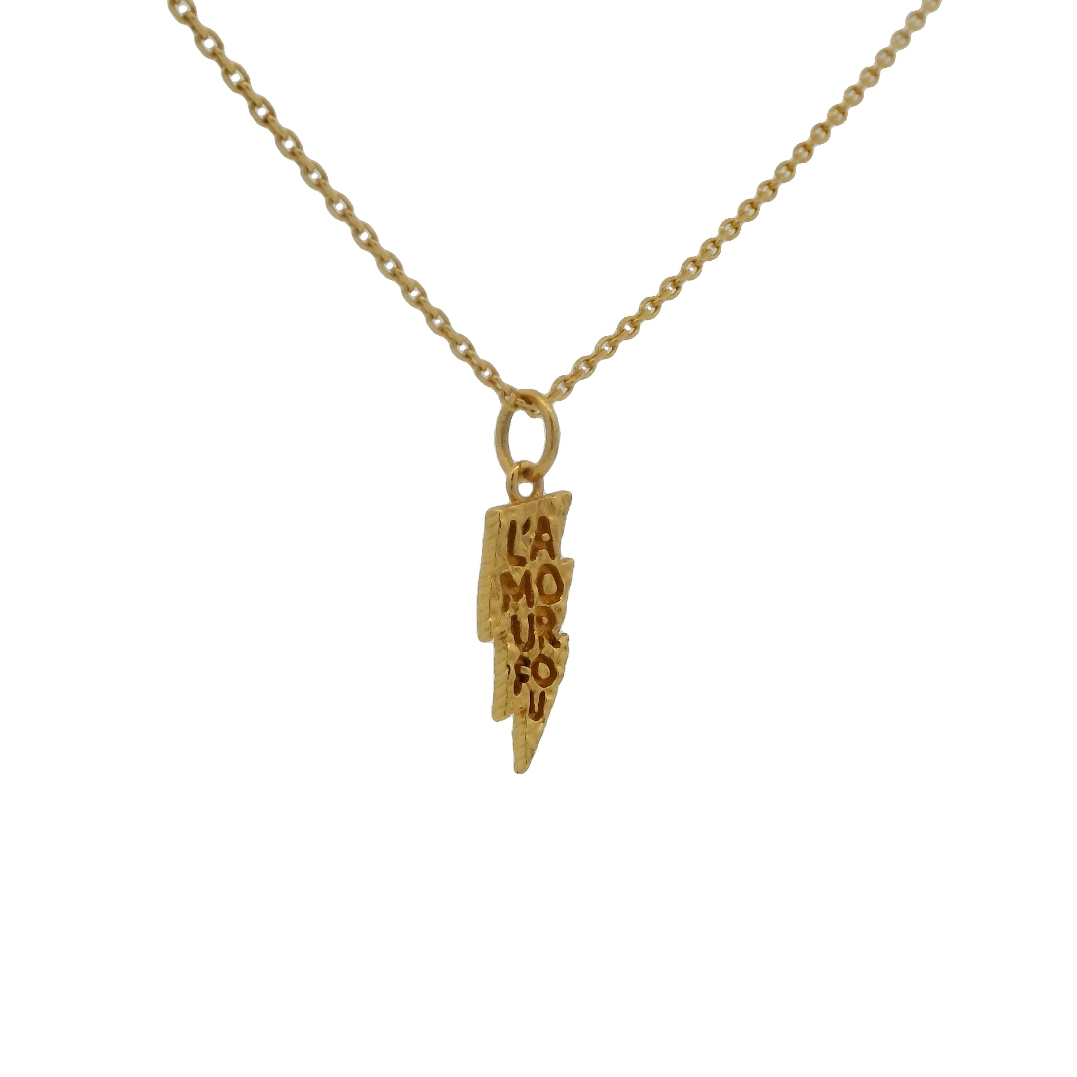 Collier doré éclair martelé "l'amour fou" 42 cm