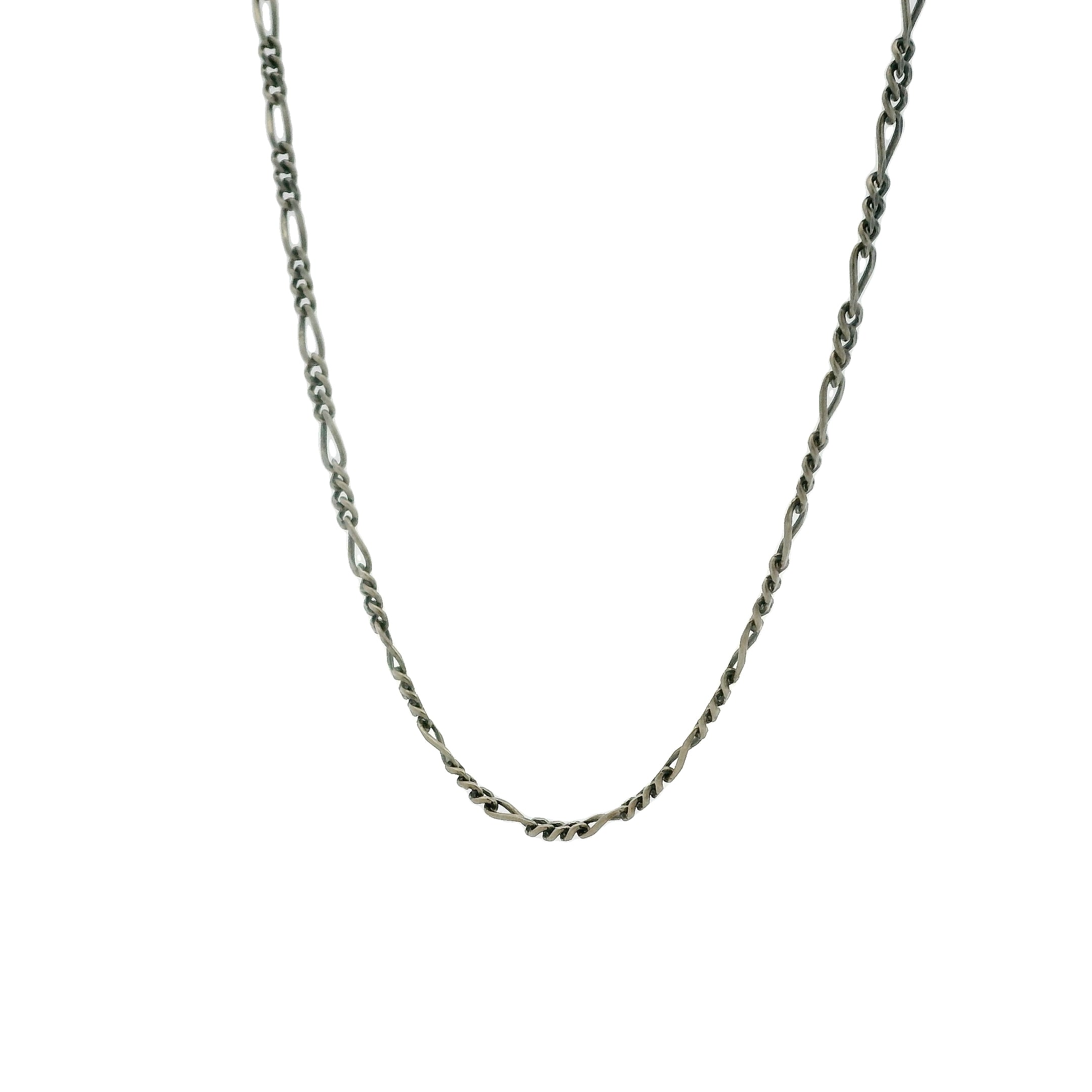 Collier en argent 925 oxydé mate maille figaro alternée 50 cm