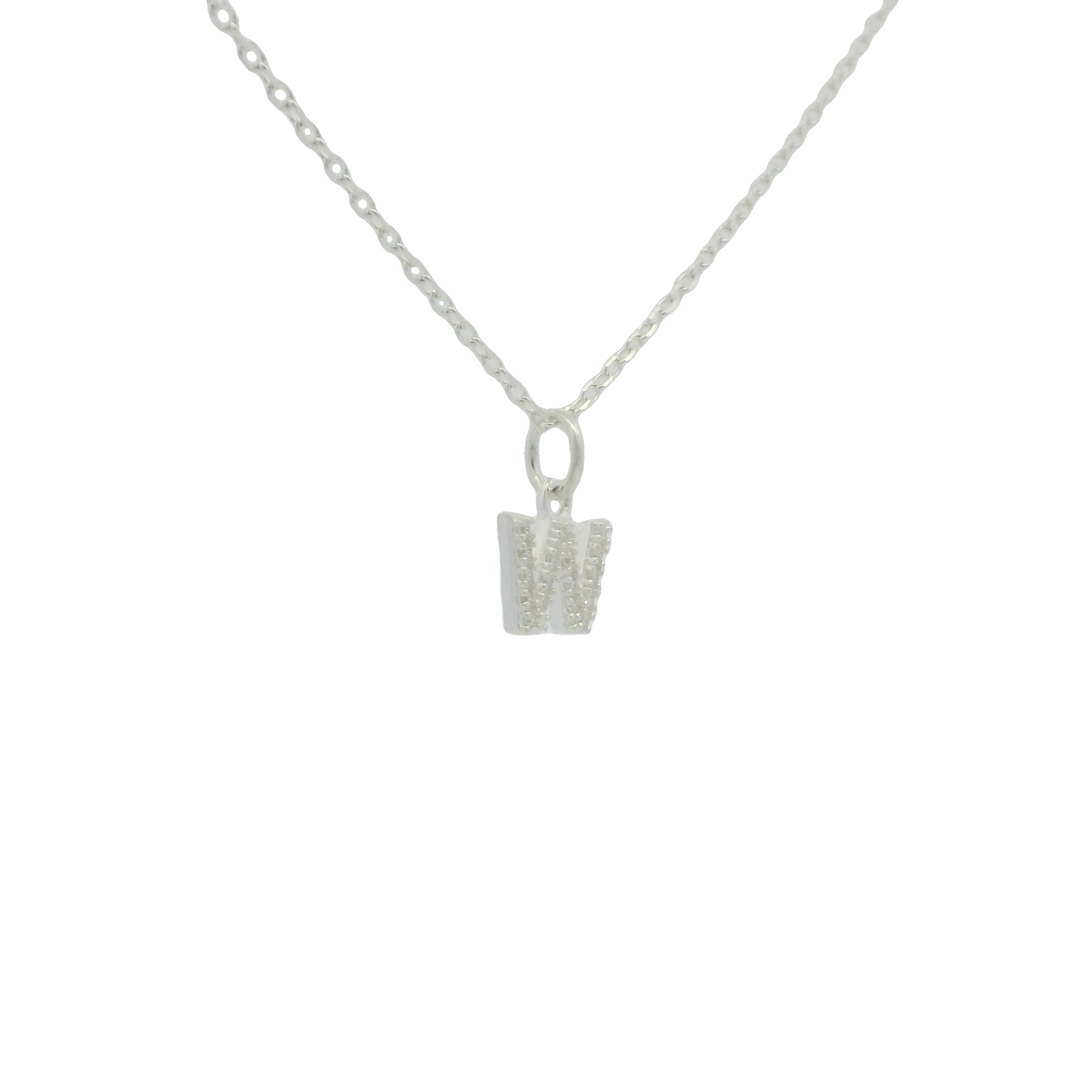 Collier en argent 925 petite lettre"W" et zircons blancs 42 cm