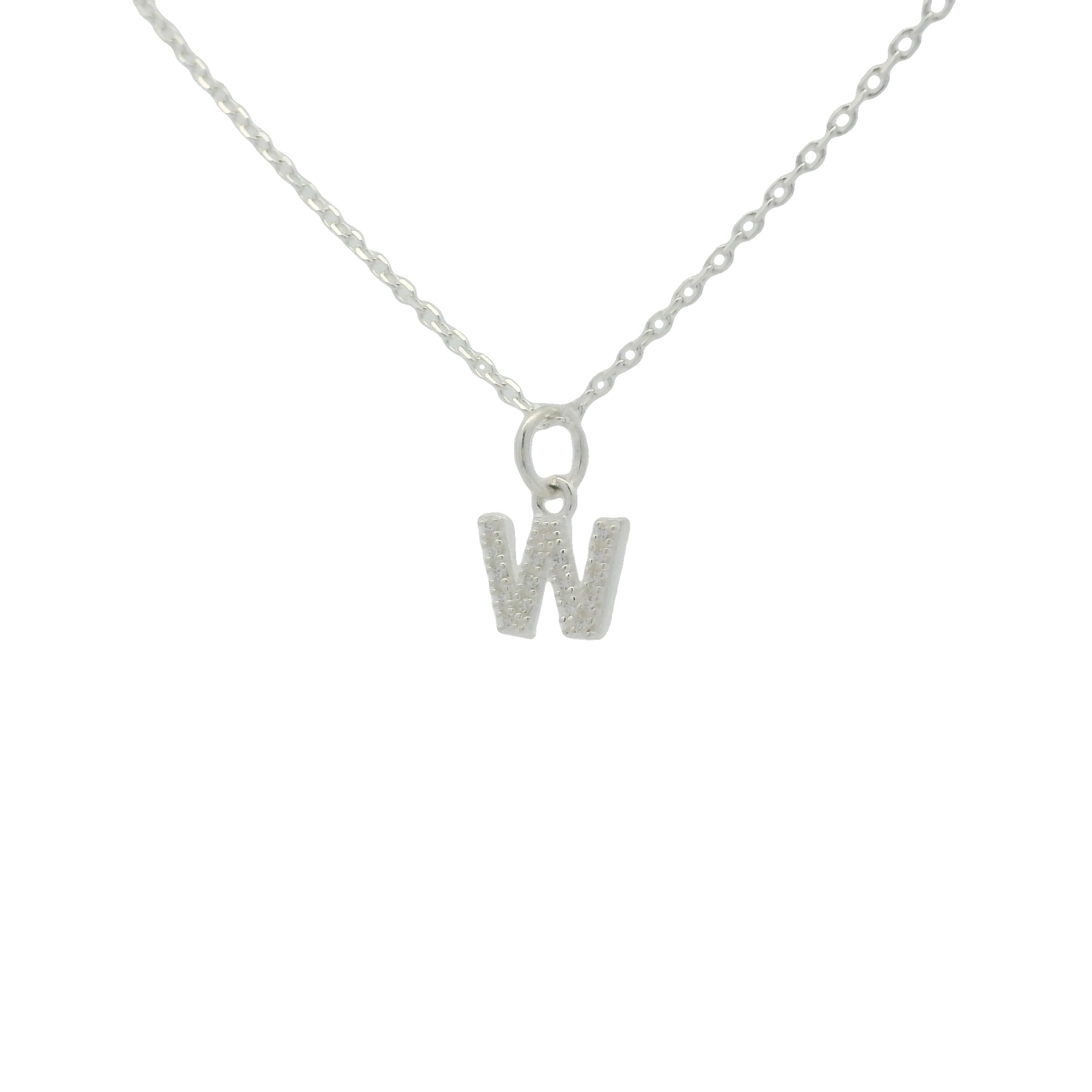 Collier en argent 925 petite lettre"W" et zircons blancs 42 cm