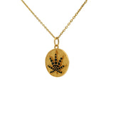 Collier doré médaille feuille de chanvre avec zircons noirs 42 cm
