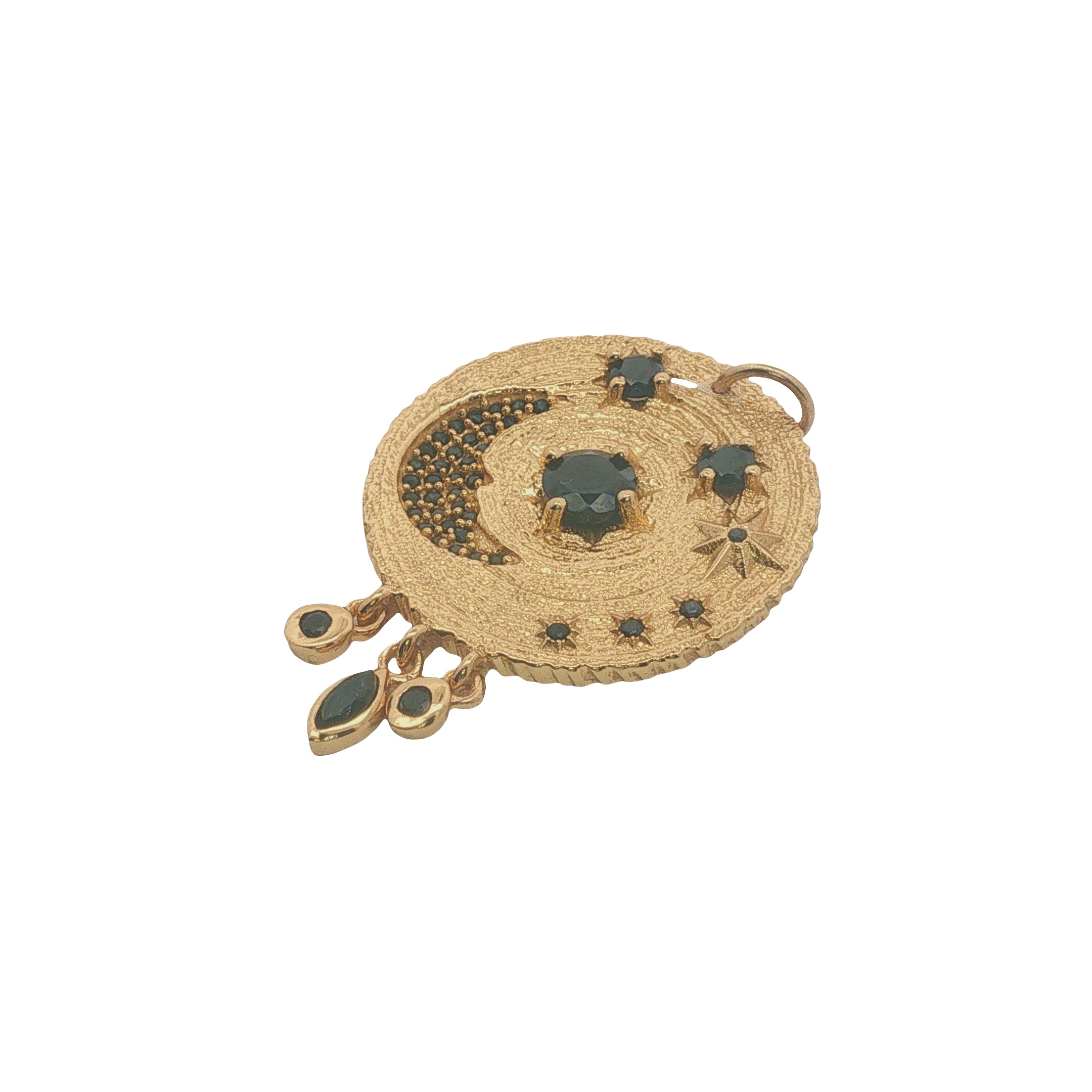 Charms doré médaillon avec pampilles, lune et étoiles