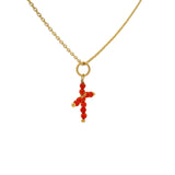 Collier doré petite croix onyx rouge 42 cm