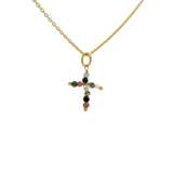 Collier doré avec petite croix en tourmaline 42 cm