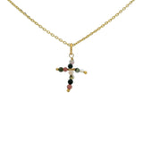 Collier doré avec petite croix en tourmaline 42 cm