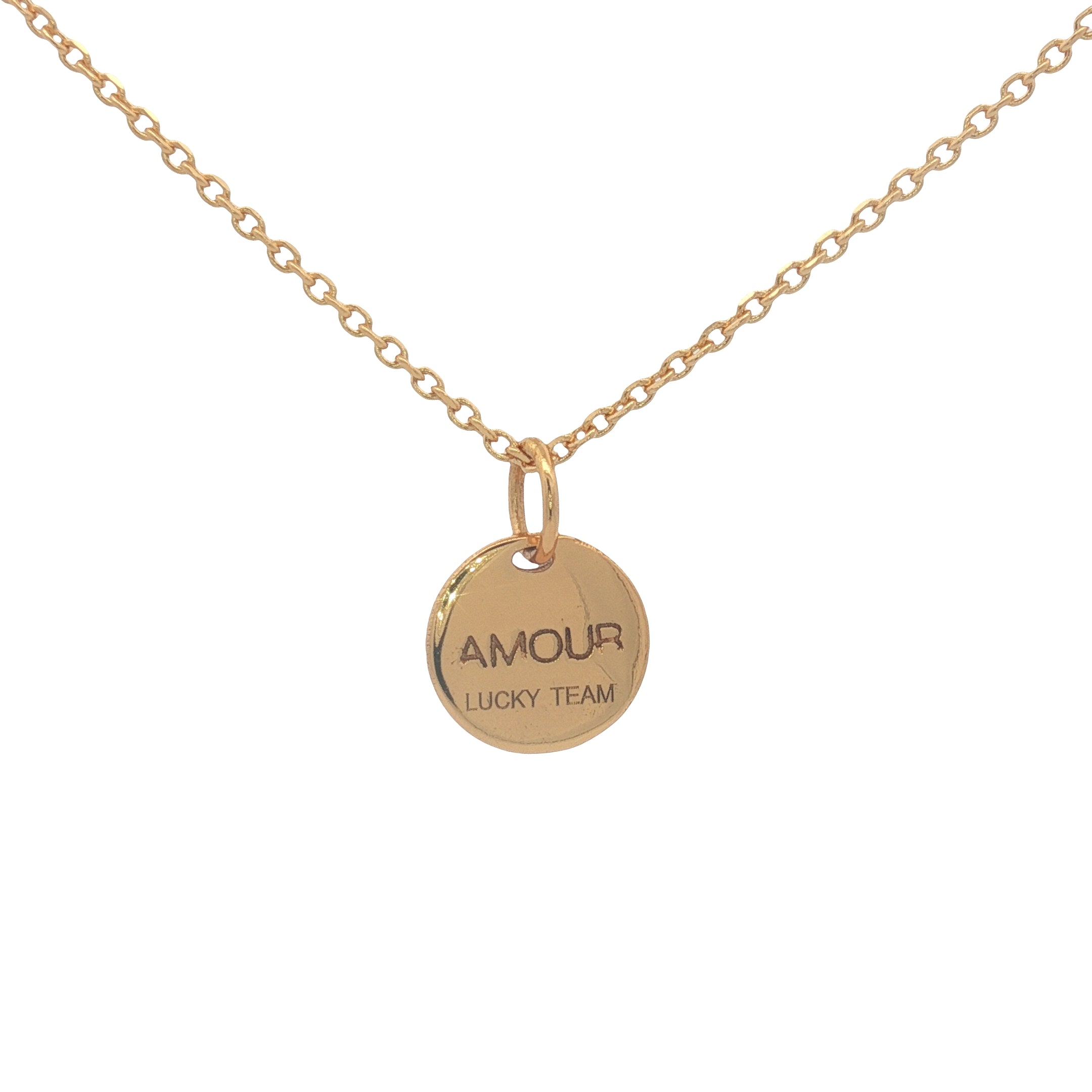 Collier doré petite médaille avec éclair et "amour" 42 cm