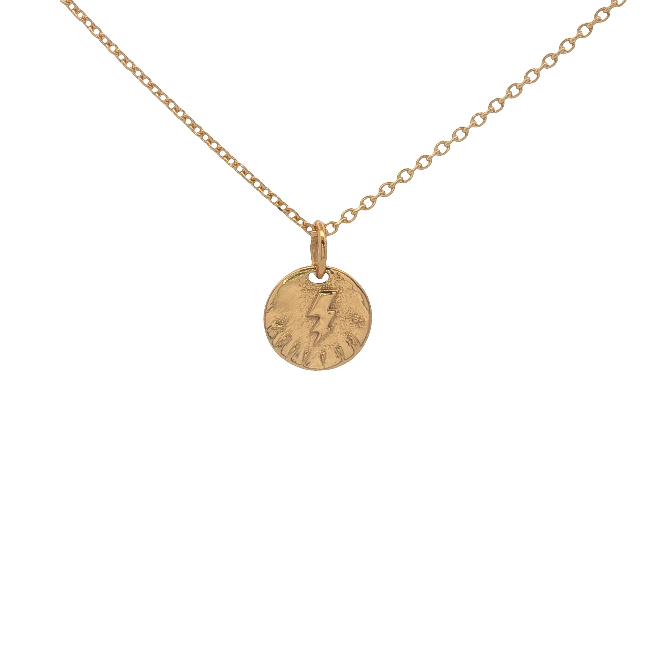 Collier doré petite médaille avec éclair et "amour" 42 cm