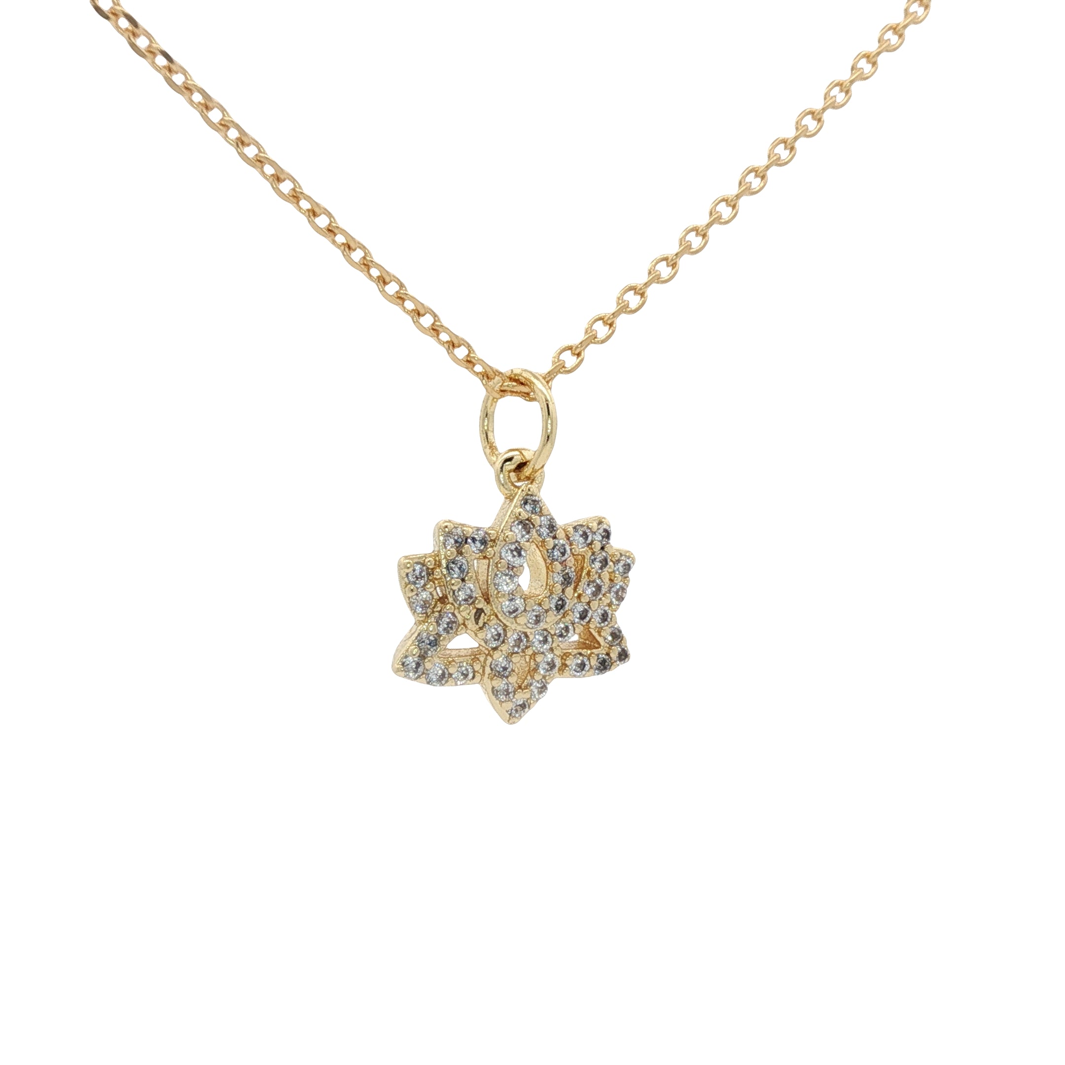 Collier doré fleur de lotus avec zircons 42 cm