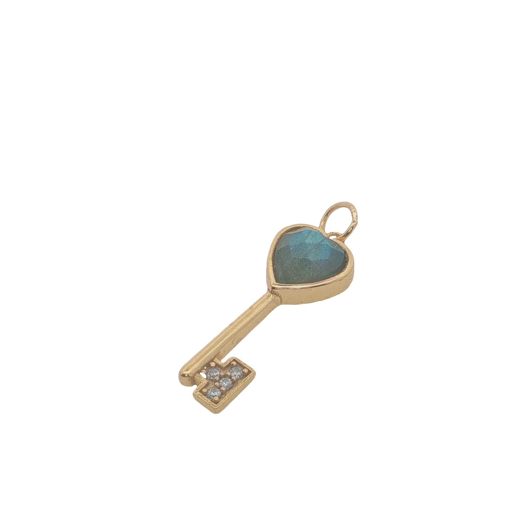 Charms doré clé coeur en labradorite et zircons