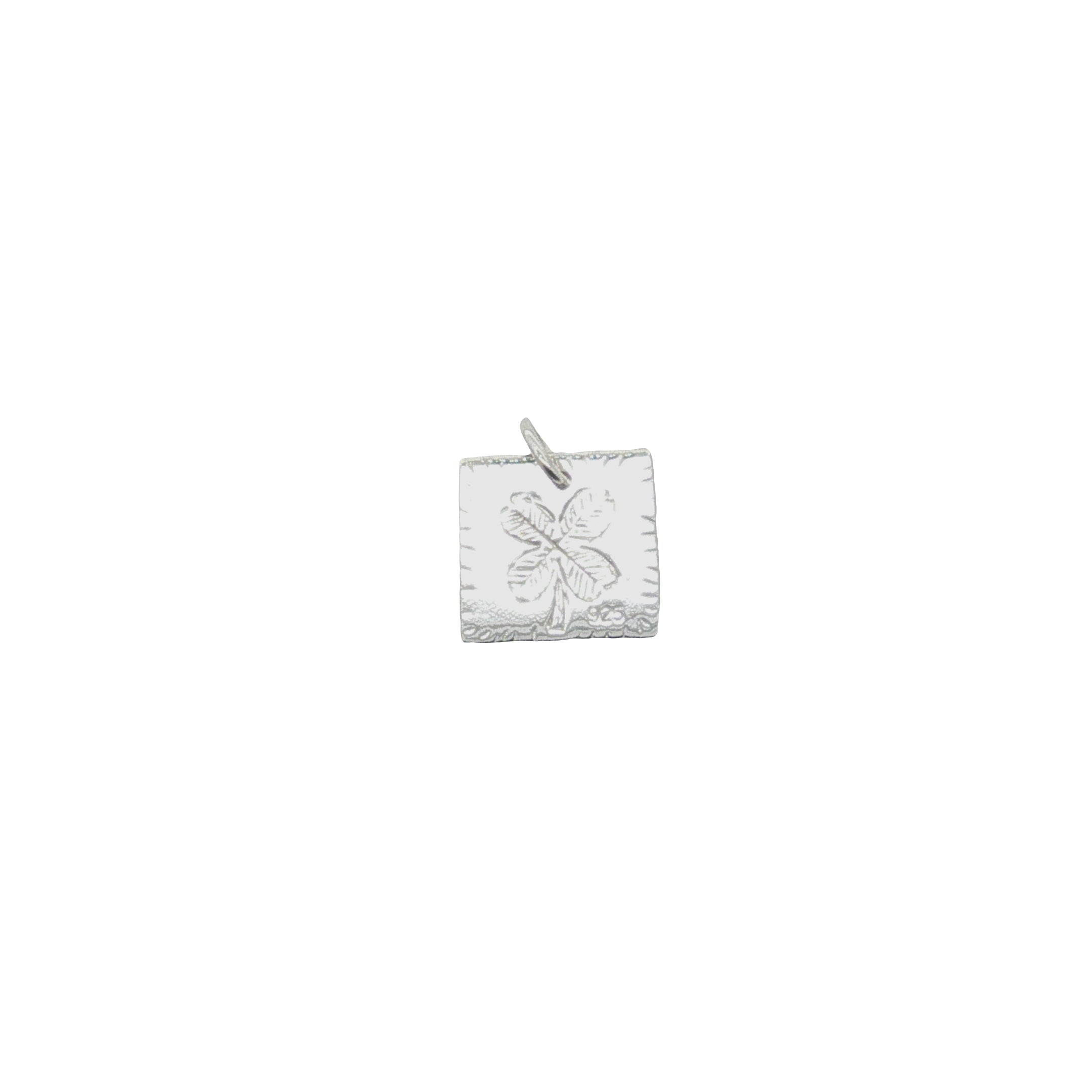 Charms argent 925 plaque carrée "bonne chance" et trèfle gravé