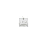 Charms argent 925 plaque carrée "bonne chance" et trèfle gravé