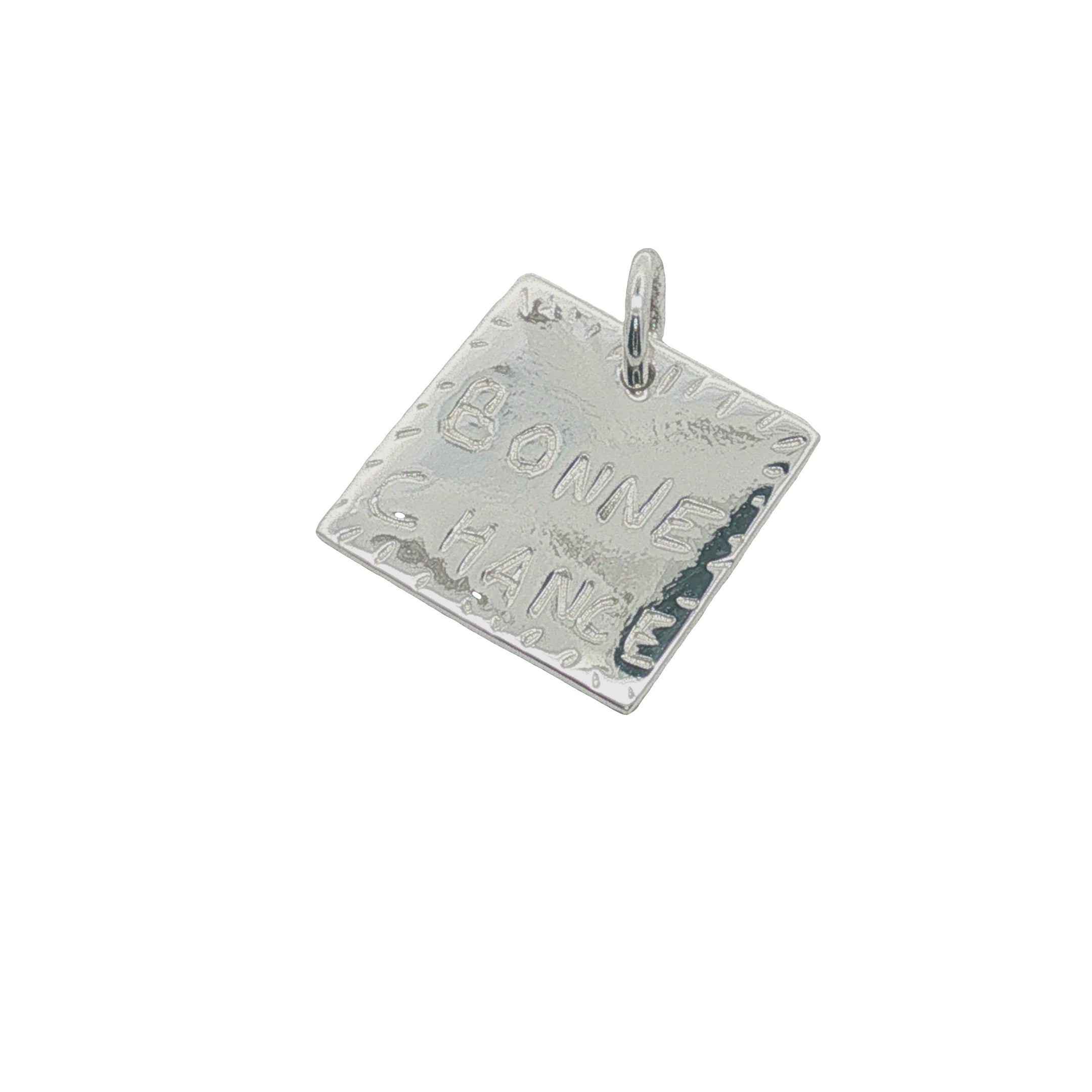 Charms argent 925 plaque carrée "bonne chance" et trèfle gravé