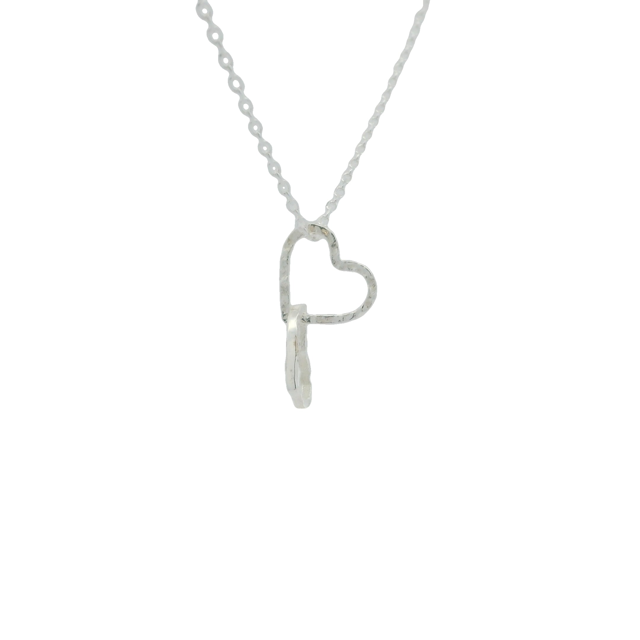 Collier en argent 925 coeurs martelés entrelacés 42 cm