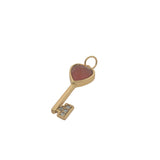 Charms doré clé coeur en onyx rouge et zircons
