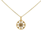 Gold necklace with openwork eye stone and zircon medal