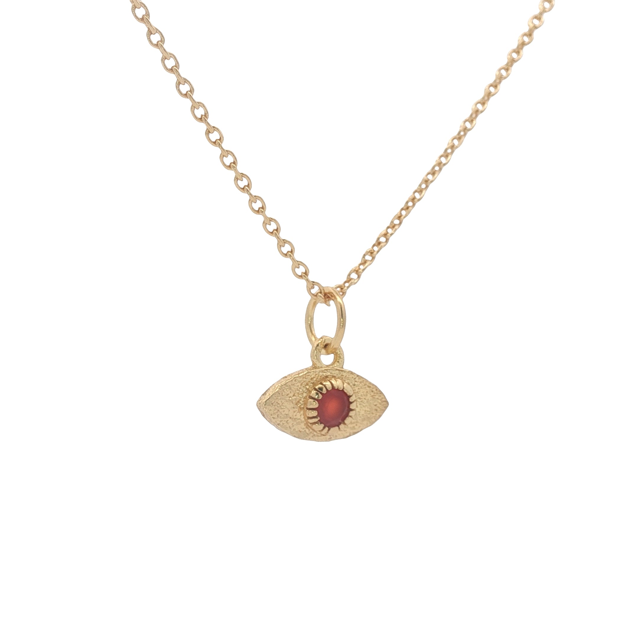 Collier doré petit oeil martelé onyx rouge 42 cm