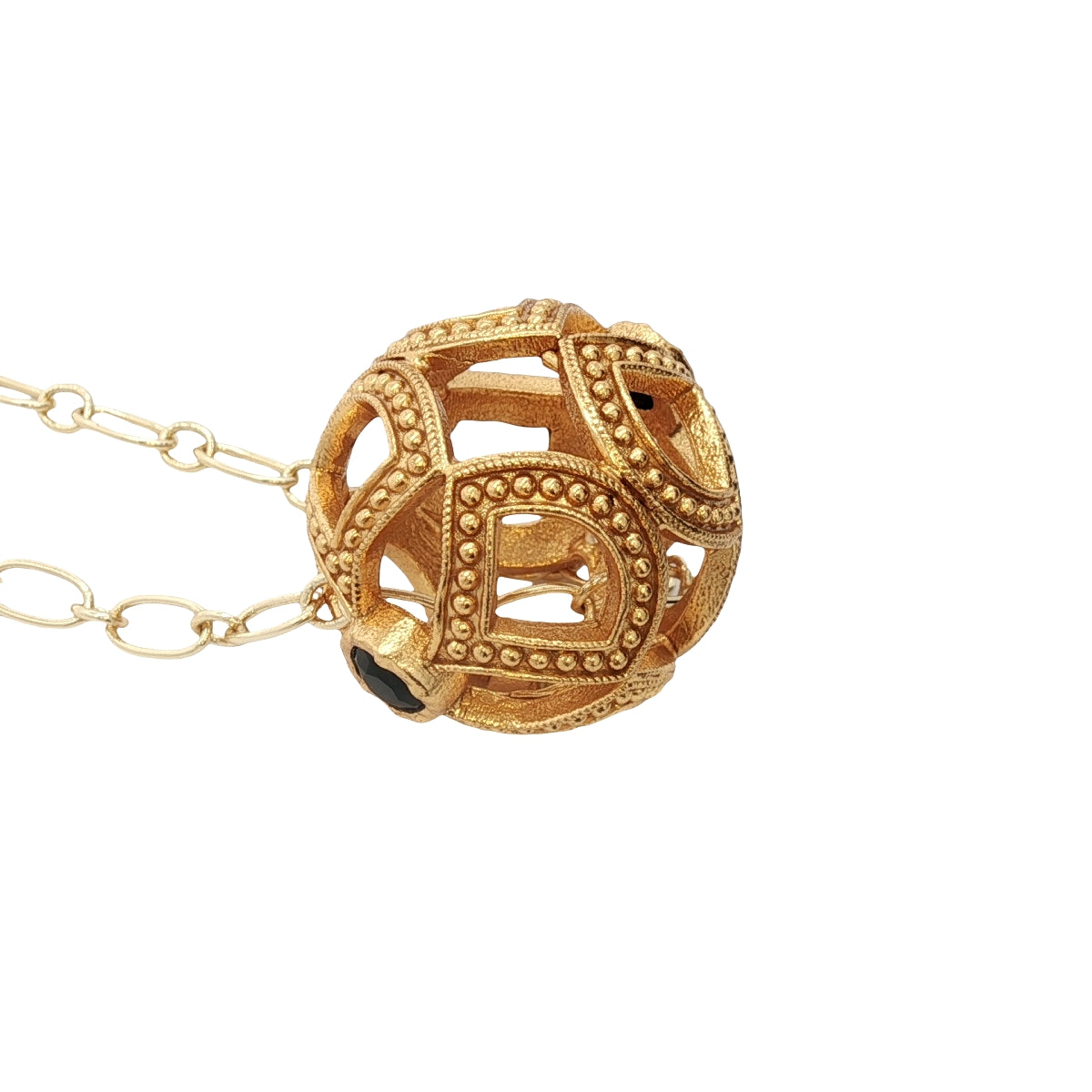 Sautoir Bola doré boule ajourée avec onyx noire 110 cm