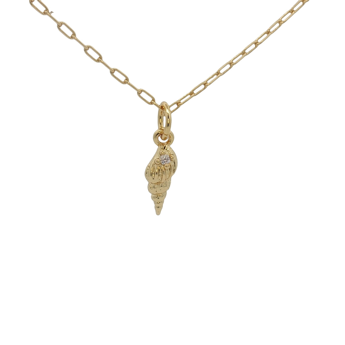 Collier doré petit coquillage avec zircon 38 cm